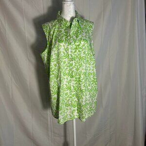 Chadwick's of Boston Size 18W Green/White Sleeveless Button front Poplin Shirt